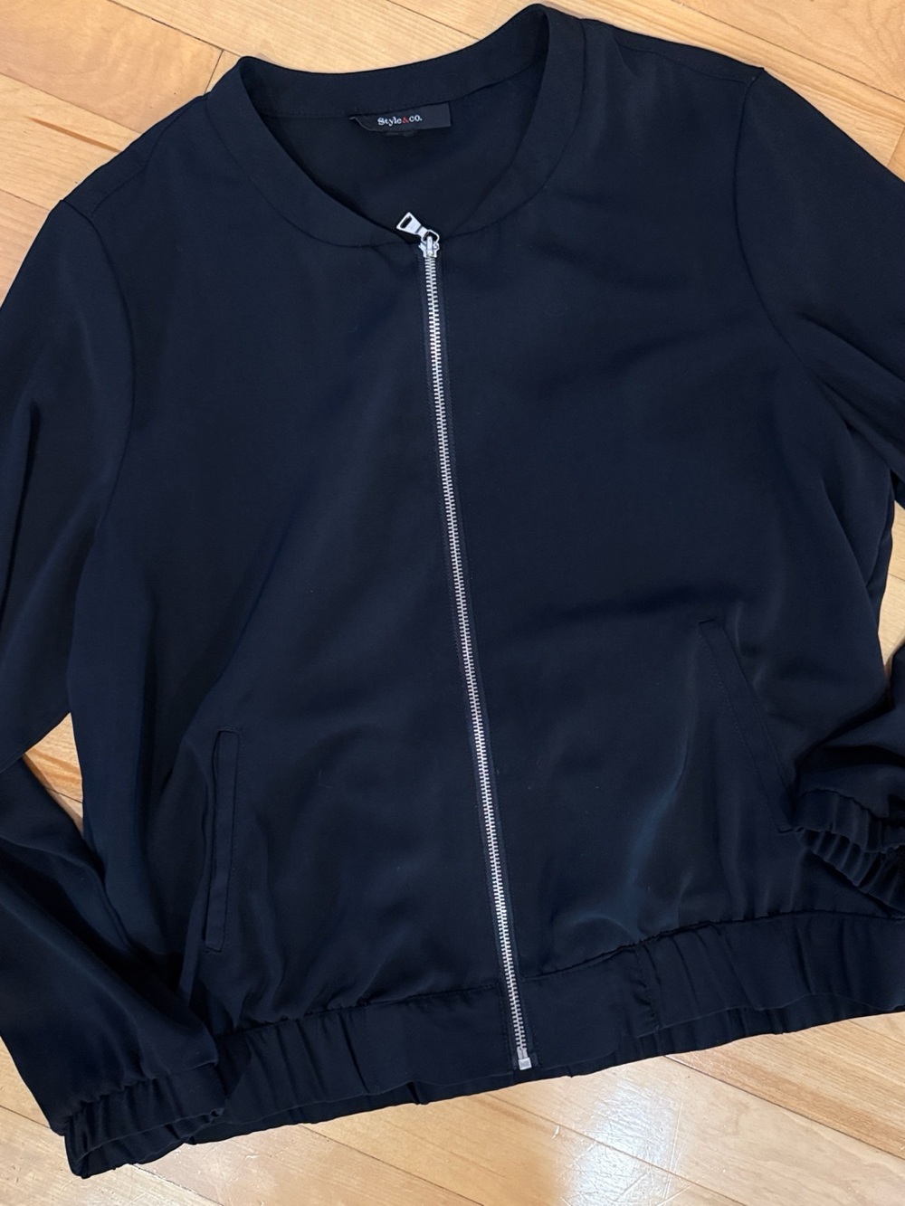 Style & Co. Black Bomber Jacket with Silver Zip